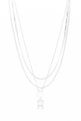 COLLIER MULTI-RANGS "CRYSTAL & CHAINES" SILVER (1611)