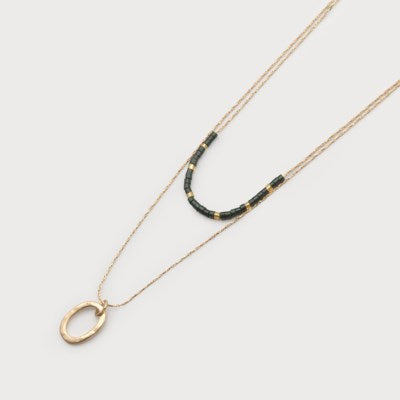 COLLIER CARACOL "BILLES & ANNEAUX" VERT (1685)