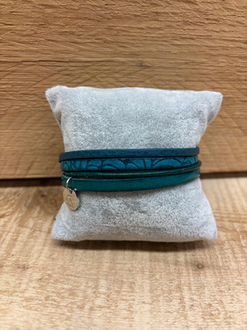 BRACELET CUIR CRÉART "IMPRESSION" TURQUOISE