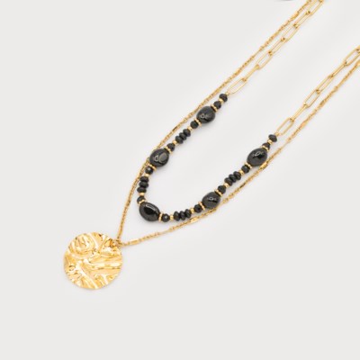 COLLIER CARACOL 2 RANGS "BILLES NOIRES" GOLD (1792)