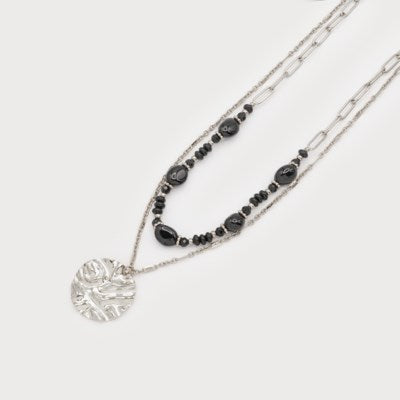 COLLIER CARACOL 2 RANGS "BILLES NOIRES" SILVER (1792)
