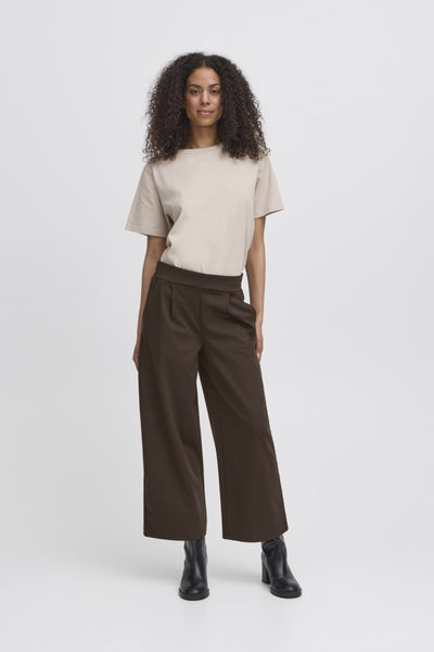 PANTALON ICHI "KATE WIDE CROP" CHOCOLATE TORTE