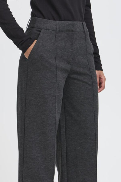 PANTALON ICHI "KATE OFFICE WIDE" DARK GREY MELANGE