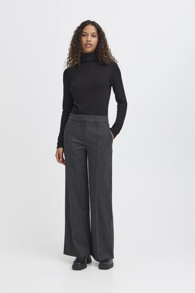 PANTALON ICHI "KATE OFFICE WIDE" DARK GREY MELANGE