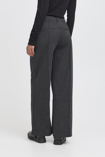PANTALON ICHI "KATE OFFICE WIDE" DARK GREY MELANGE