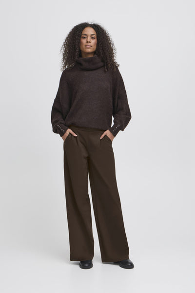 PANTALON ICHI "KATE LONG WIDE" CHOCOLATE TORTE