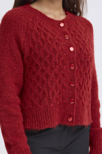CARDIGAN ICHI "BELABLUE" RED DAHLIA