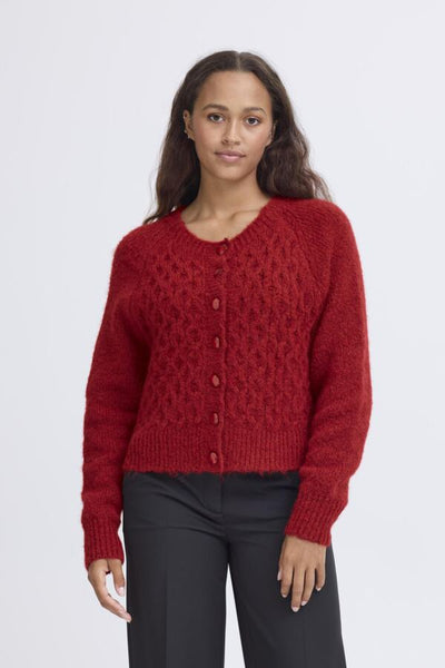 CARDIGAN ICHI "BELABLUE" RED DAHLIA