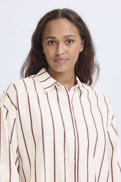 CHEMISE ICHI "SADIA" WHITE & RED STRIPES