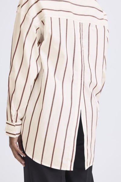 CHEMISE ICHI "SADIA" WHITE & RED STRIPES