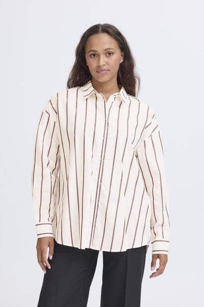 CHEMISE ICHI "SADIA" WHITE & RED STRIPES