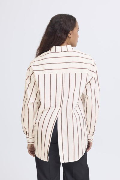 CHEMISE ICHI "SADIA" WHITE & RED STRIPES