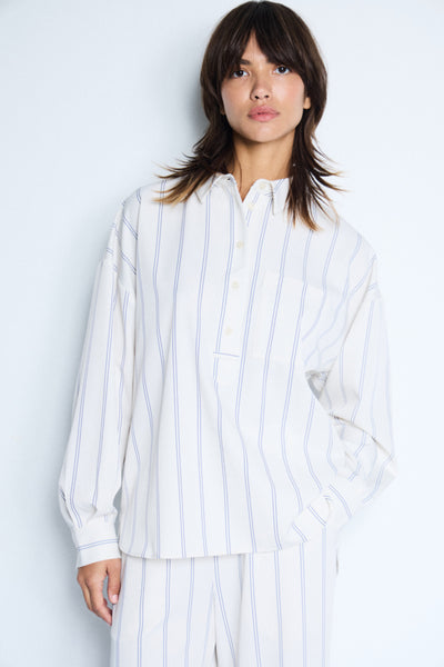 BLOUSE ICHI "NAMIA" BIRCH W. BLUE STRIPE
