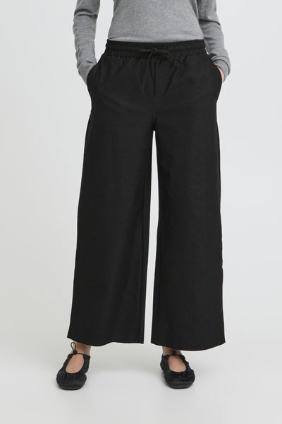 PANTALON ICHI "KATE DENIM LACET" BLACK