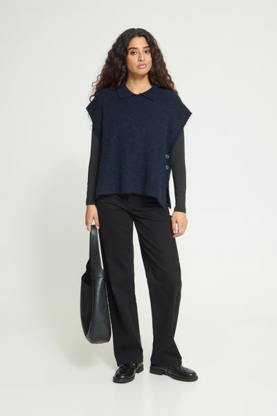 PONCHO TRICOT ICHI "YLVA" MARITIME BLUE