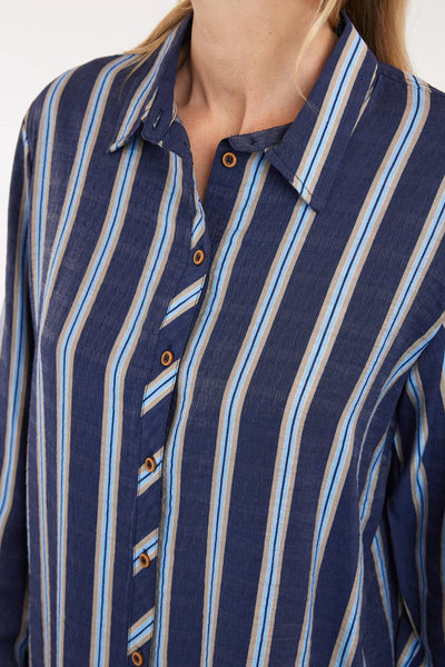 CHEMISE LONGUE BRANDTEX "STRIPE" MARITIME BLUE (219248)