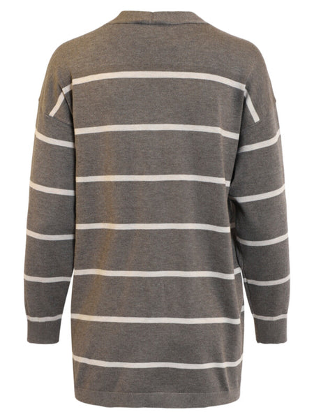 VESTE LONGUE JENSEN "STRIPED" TAUPE (219620)