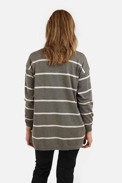 VESTE LONGUE JENSEN "STRIPED" TAUPE (219620)