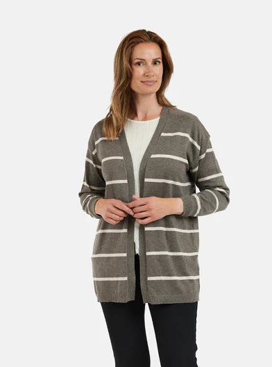 VESTE LONGUE JENSEN "STRIPED" TAUPE (219620)