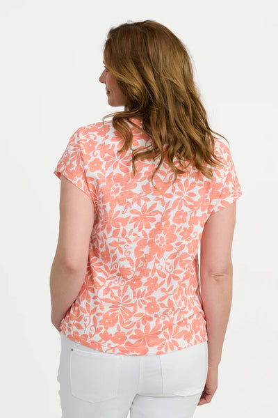 T-SHIRT BRANDTEX "FLEURS" CORAIL (220538)