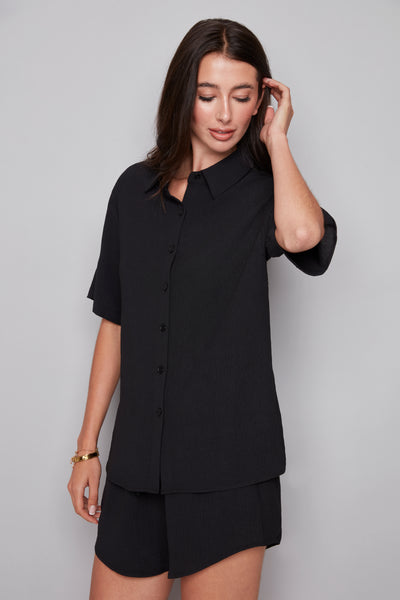 CHEMISE MANCHES COURTES ILTM "TEXTURE LÉGÈRE" BLACK (268004)
