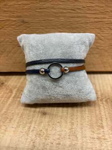 BRACELET CUIR CRÉART "MINI LARA" BLEU & TAN