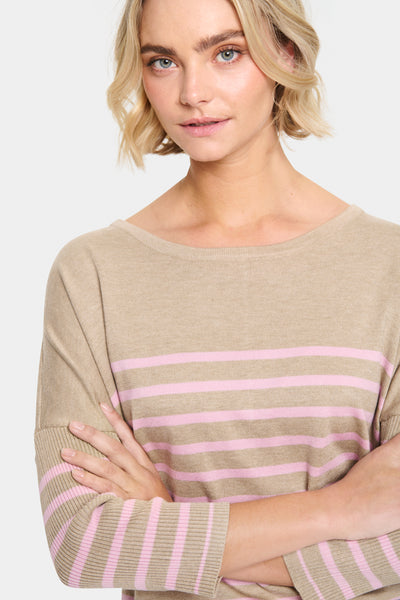 CHANDAIL SAINT-TROPEZ "COL ROND STRIPE" PLAZA TAUPE PINK (30513769)