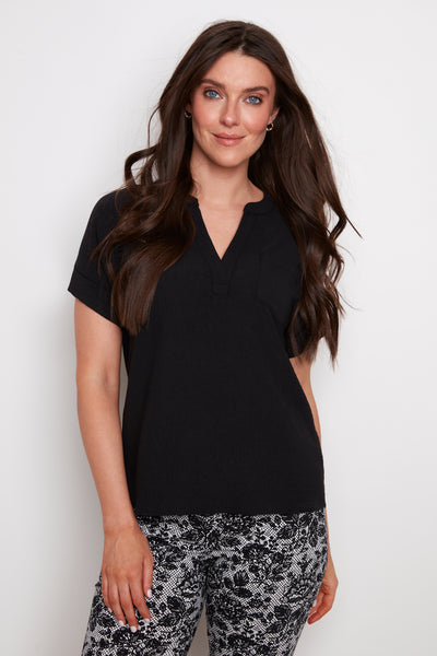 CHANDAIL UP! "SHORT SLEEVE V-NECK " BLACK (30586)