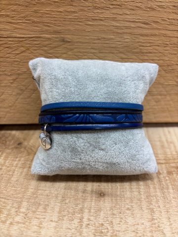 BRACELET CUIR CRÉART "IMPRESSION" BLEU