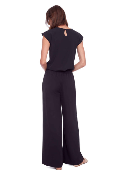 PANTALON UP! "WIDE VEGAN SILK" BLACK (68043)