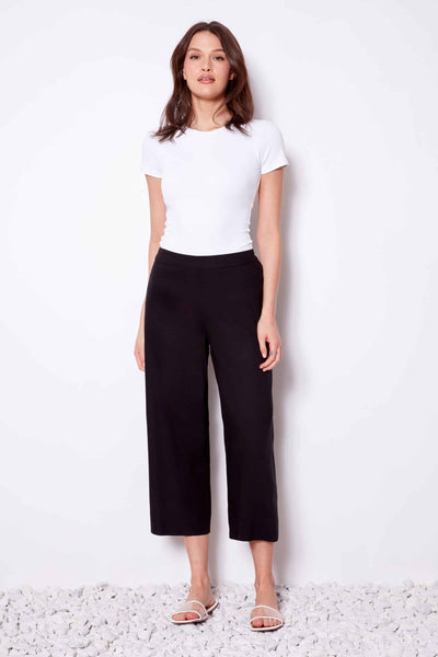 PANTALON CROP UP! " LINEN WIDE LEG" BLACK(68420)