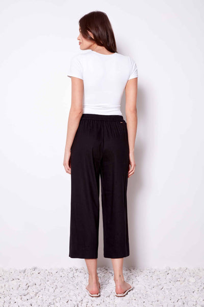 PANTALON CROP UP! " LINEN WIDE LEG" BLACK(68420)