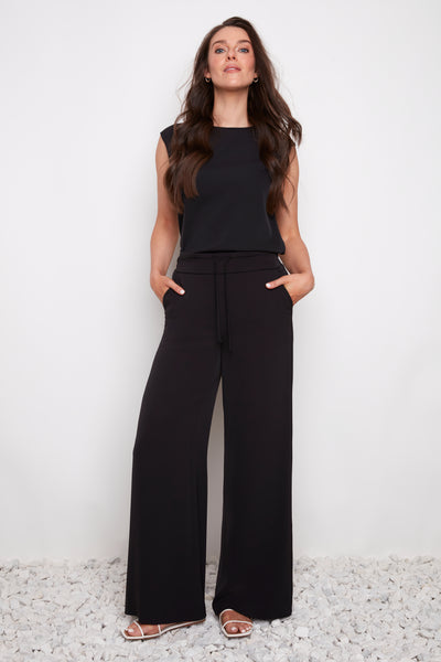 PANTALON UP! "WIDE LEG WAIST BAND" BLACK (68864)