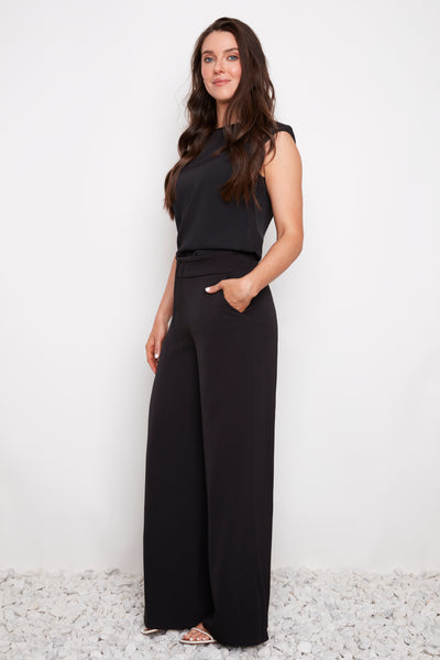 PANTALON UP! "WIDE LEG WAIST BAND" BLACK (68864)