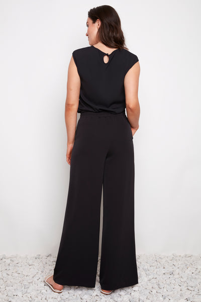 PANTALON UP! "WIDE LEG WAIST BAND" BLACK (68864)