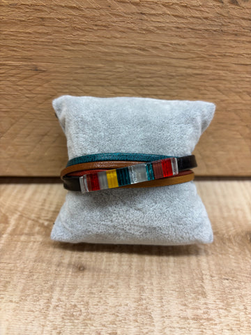 BRACELET CUIR CRÉART "AXIA MULTIPLE" MULTI RAYURES