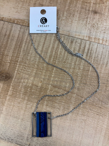 COLLIER INOX CRÉART "IMPRESSION" BLEU