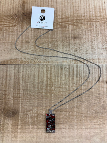 COLLIER LONG INOX CRÉART "MOSAIK" ROUGE