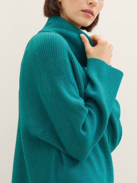 CHANDAIL TRICOT TOM TAILOR "RIB TURTLE" EVER GREEN