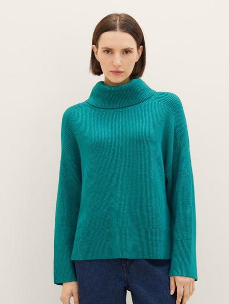 CHANDAIL TRICOT TOM TAILOR "RIB TURTLE" EVER GREEN