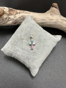 PENDENTIF ARGENT 925 "MINI CROIX" NACRE MULTI PASTEL