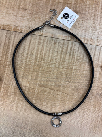 COLLIER INOX CRÉART "ROMY CUIR" NOIR