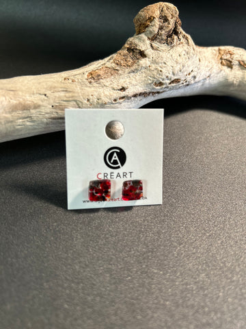 BOUCLE D'OREILLES CARRÉES CRÉART "VERRE" ROUGE