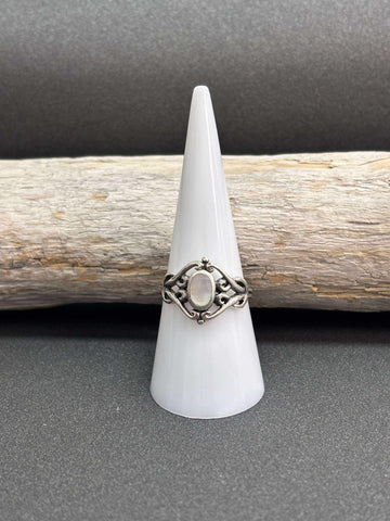 BAGUE ARGENT 925 "OVALE ENTOURÉ" NACRE BLANC