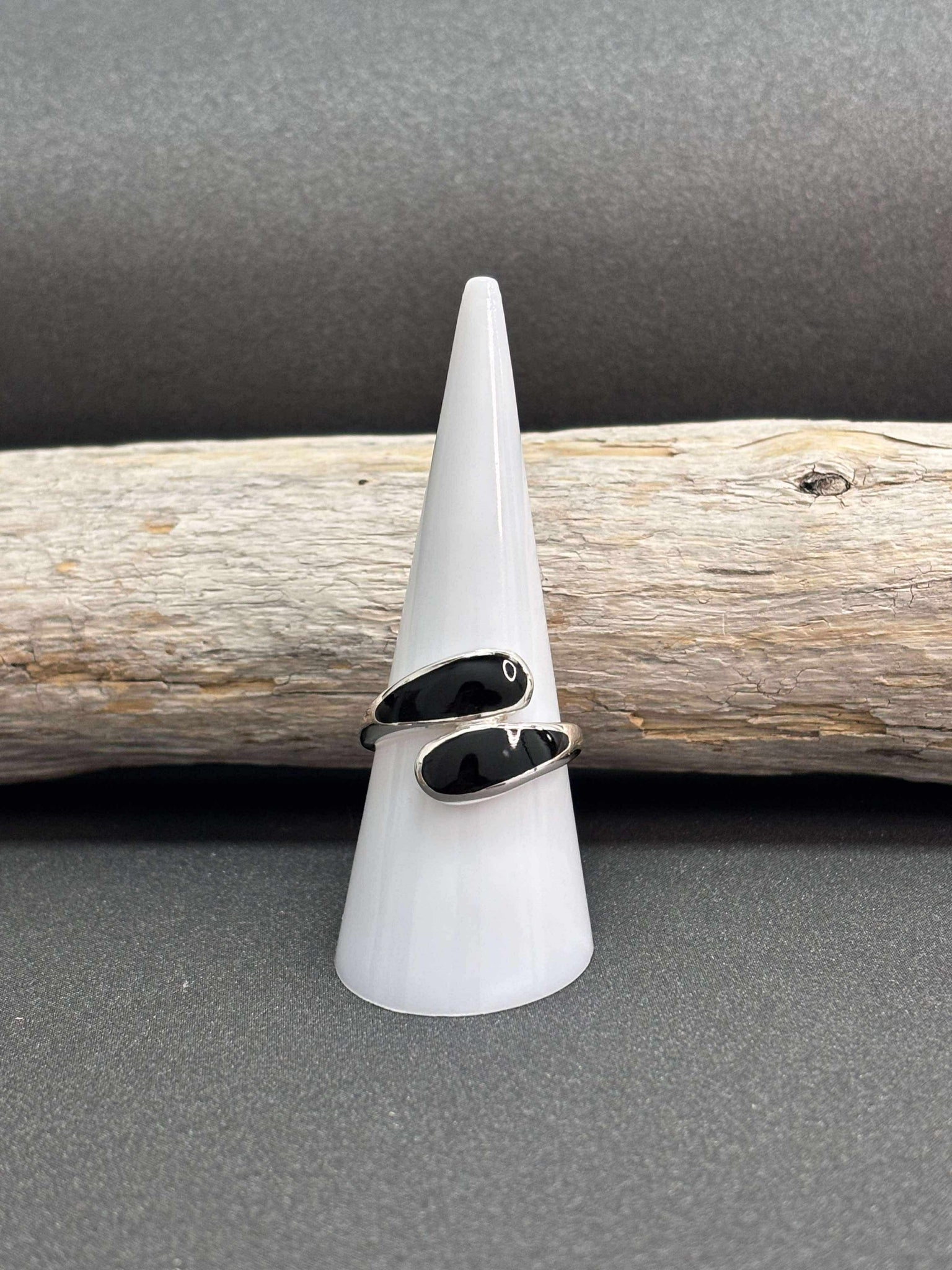 BAGUE ARGENT 925 "DUO" NACRE NOIR