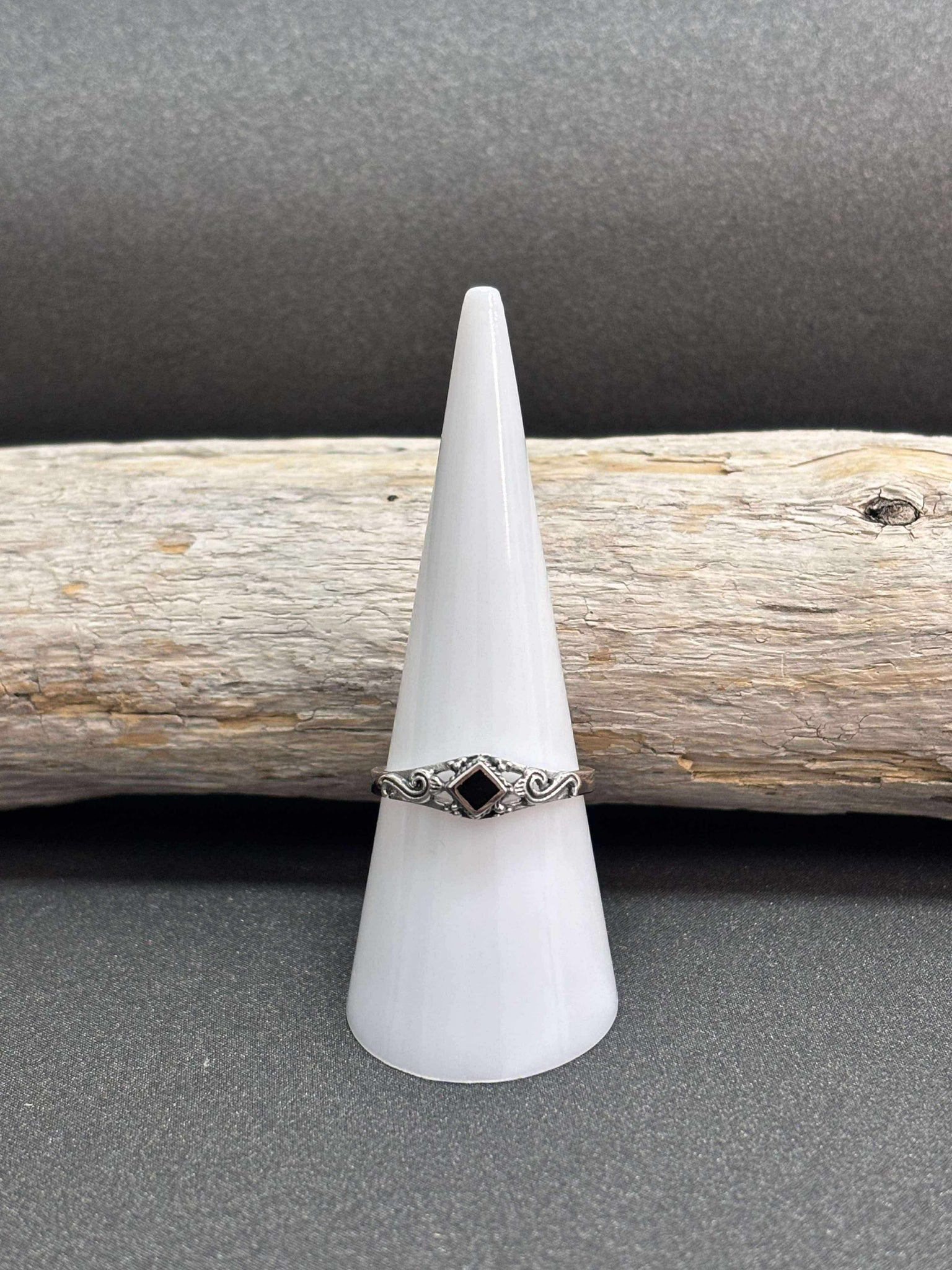 BAGUE ARGENT 925 "DÉCO LOSANGE" NACRE NOIR