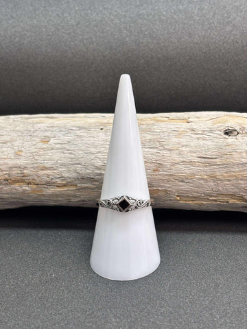 BAGUE ARGENT 925 "DÉCO LOSANGE" NACRE NOIR