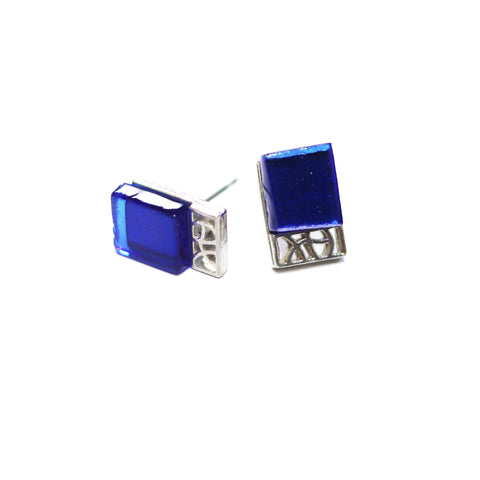 BOUCLE D'OREILLES INOX CRÉART "MOSAIK" BLEUE