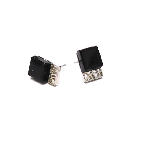 BOUCLE D'OREILLES INOX CRÉART "MOSAIK" NOIRE