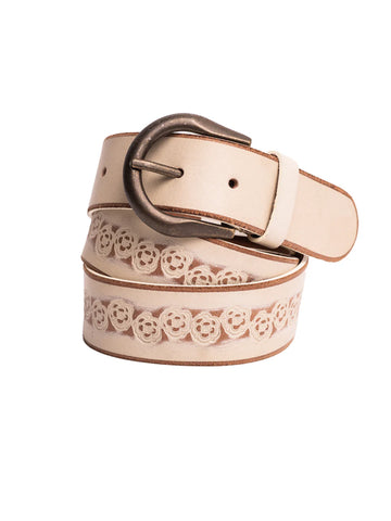 CEINTURE SILVER 38 MM "EMBOSSED" CUIR VÉRITABLE WHITE (535-09)